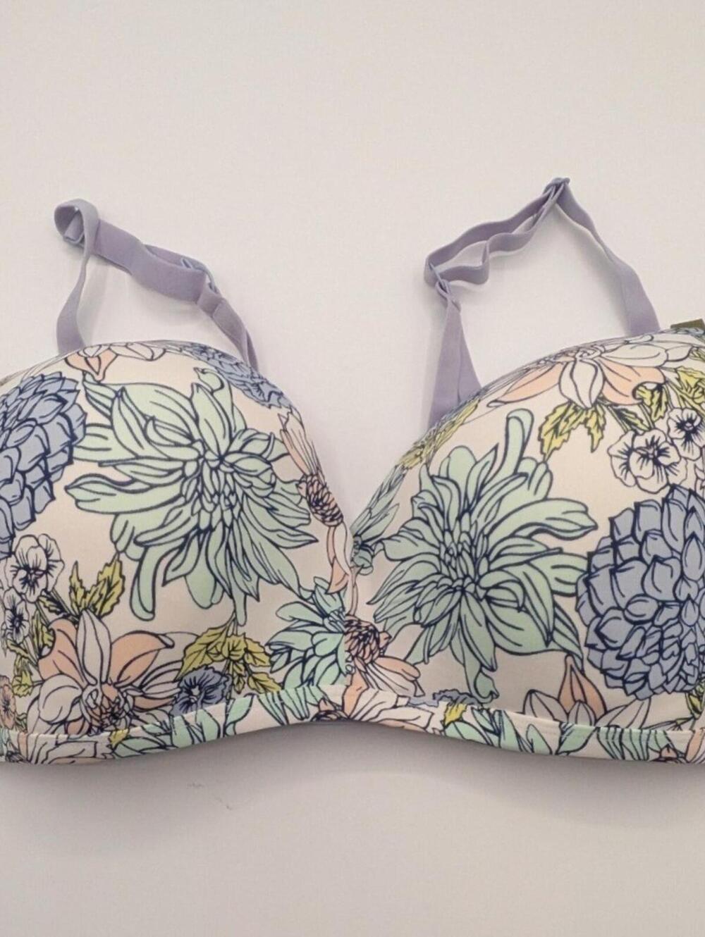 NEW Kindly Yours 36DD White Green Yellow Blue Peach Floral Wirefree T-Shirt Bra